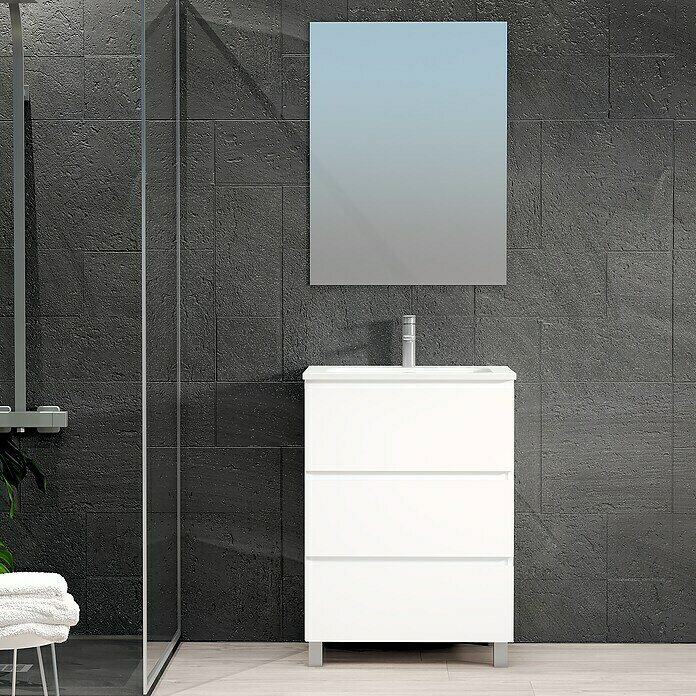 Conjunto de mueble de baño Africa (100 cm, 3 pzs., Blanco/Negro, Mate)