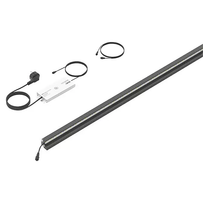LyghtUp Zaunbeleuchtung Starter-Set - Länge: 196 cm, Anthrazit, Passend für: Doppelstabmatten und Gabionen, 3 -tlg. - Detailaufnahme