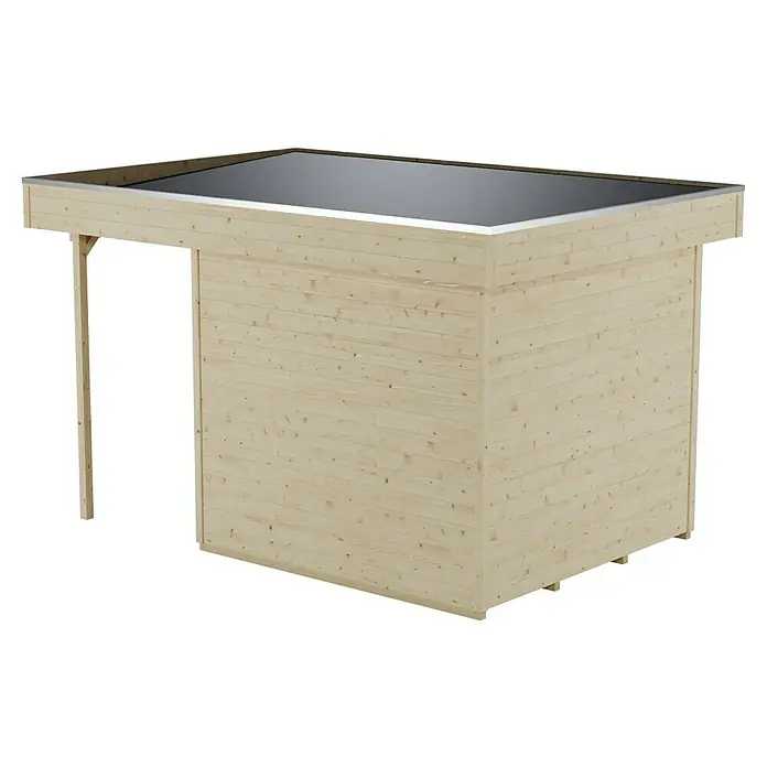 SKAN HOLZ Gartenhaus Venlo 2 - Außenmaß inkl. Dachüberstand (B x T): 420 x 290 cm, Holz, Natur - Ein hölzerner Geräteschuppen mit einem flachen Dach, ideal für die Aufbewahrung von Gartengeräten und Werkzeugen im Außenbereich.