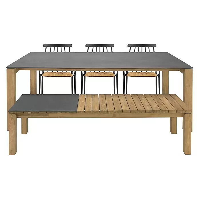 Gartenmöbel-Set Zoe/Eva - 5 -tlg., Teakholz/Keramik/Aluminium/Rattan, Naturbraun/Anthrazit - Vorderansicht