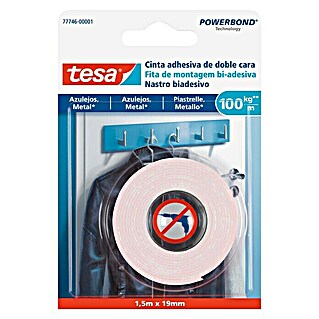 Tesa Powerbond Cinta de doble cara Azulejos/Metal (L x An: 1,5 m x 1,9 cm, Blanco)
