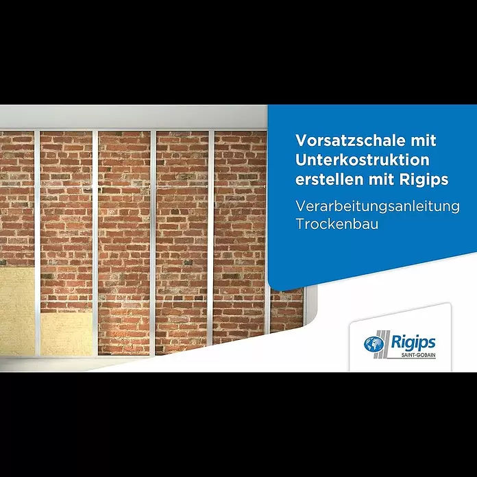 Rigips Gipskartonplatte2.600 x 600 x 12,5 mm, Imprägniert - Erstellung von Vorsatzschalen mit Unterkonstruktion - Rigips Verarbeitungsanleitung Trockenbau