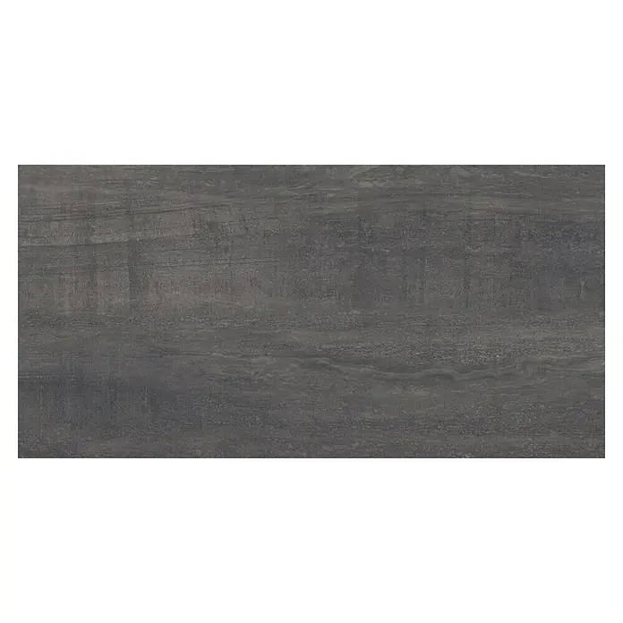 Steingutfliese Wave - 30 x 60 cm, Anthrazit, Matt - Graue Steinzeugfliese mit natürlicher Textur und horizontalen Linien für ein modernes und elegantes Interieur.