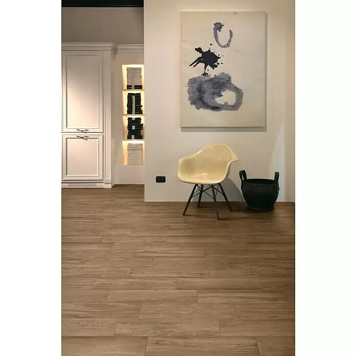 Steingutfliese Frassino - 15 x 60 cm, Braun, Matt - Stimmungsaufnahme