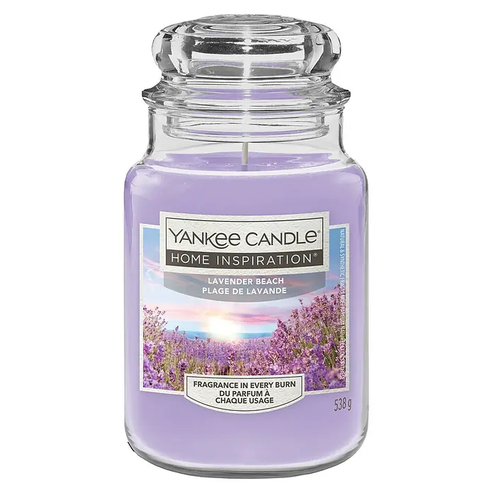 Yankee Candle Home Inspirations Duftkerze - Im Glas, Lavender Beach, Large - Eine Yankee Candle Home Inspiration Duftkerze mit dem Duft Lavendel Strand, 538g für ein entspannendes Ambiente.