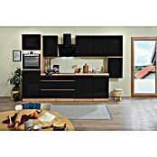 Respekta Premium Küchenleerblock Lorena (Breite: 330 cm, Schwarz, Dekor Arbeitsplatte: Holzoptik, Hochglänzend, Ohne Elektrogeräte) | BAUHAUS