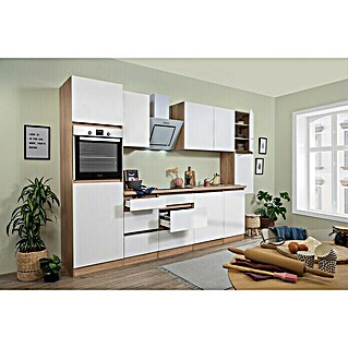 Respekta Premium Küchenleerblock Lorena (Breite: 330 cm, Weiß, Matt, Dekor Arbeitsplatte: Holzoptik, Ohne Elektrogeräte)