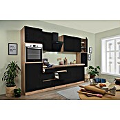 Respekta Premium Küchenleerblock Lorena (Breite: 330 cm, Schwarz, Dekor Arbeitsplatte: Holzoptik, Hochglänzend, Ohne Elektrogeräte) | BAUHAUS