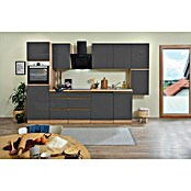 Respekta Premium Küchenleerblock Lorena (Breite: 330 cm, Grau, Dekor Arbeitsplatte: Holzoptik, Hochglänzend, Ohne Elektrogeräte) | BAUHAUS