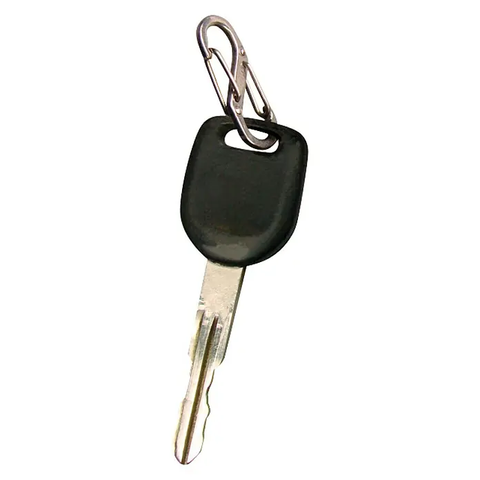 Nite Ize Llavero de mosquetón S-Biner - Hasta 6 llaves, Acero inoxidable, Negro - Una llave con mango negro y un mosquetón plateado. La llave cuelga del mosquetón.
