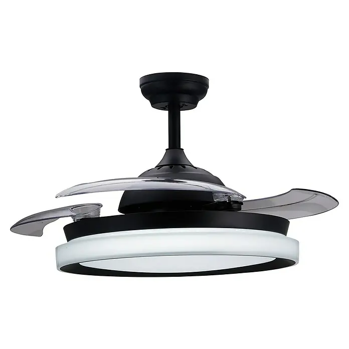 Philips Ventilador de techo Bliss Negro - Transparente, 51 cm, 28 W - 35 W, Blanco cálido - Ventilador de techo negro con iluminación LED y aspas transparentes.