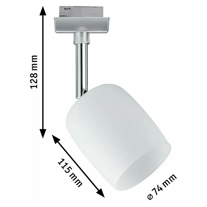 Paulmann URail LED-Spot Blossom - 10 W, Chrom matt, G9, 1 Stk. - Produktbild einer Wandlampe mit den Maßen 128 mm Höhe, 115 mm Länge und 74 mm Durchmesser.\n