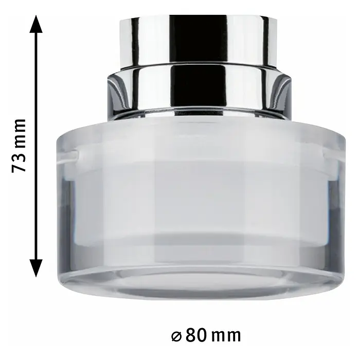 Paulmann URail LED-Spot Topa - 5,2 W, Chrom matt/Transparent/Satin, L x B x H: 73 x 80 x 80 mm - Das Bild zeigt einen Kosmetikbehälter mit den Maßen 73 mm Höhe und 80 mm Durchmesser, ideal für hochwertige Hautpflegeprodukte.