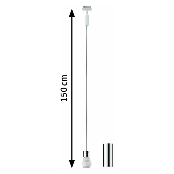Paulmann URail 2Easy Pendelleuchte Basic - 20 W, Weiß, Chrom, Höhe: 150 cm - Eine minimalistische Pendelleuchte mit einem 150 cm langen Kabel, ideal für moderne Innenräume und einfache Beleuchtungslösungen.