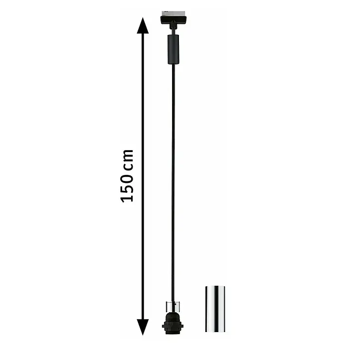 Paulmann URail 2Easy Pendelleuchte Basic - 20 W, Schwarz, Chrom, Höhe: 150 cm - Eine lange schwarze Pendelleuchte mit einer Gesamtlänge von 150 cm, ideal für moderne Innenräume und stilvolle Beleuchtungslösungen.