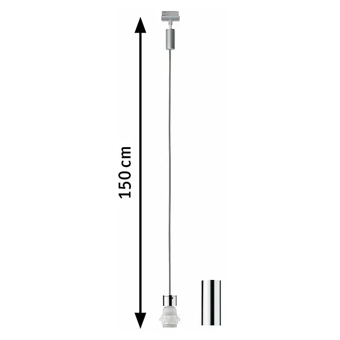 Paulmann URail 2Easy Pendelleuchte Basic - 20 W, Chrom, Höhe: 150 cm - Abbildung einer Pendelleuchte mit den Maßen 150 cm, ideal für stilvolle Beleuchtungslösungen.