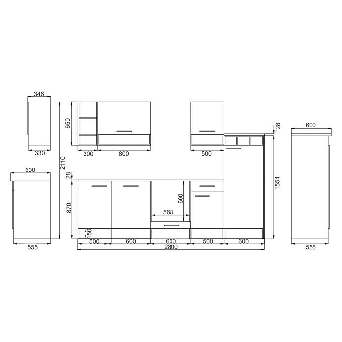 Respekta Küchenleerblock Hilde (Breite: 280 cm, Grau, Ohne Elektrogeräte) | BAUHAUS