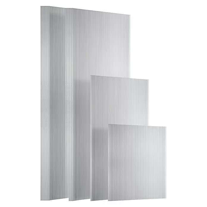 Vitavia Hohlkammerplatten-Set 5 - B x L: 63 x 125 cm, Stärke: 4 mm - Drei durchscheinende, gerippte Polycarbonatplatten unterschiedlicher Höhe, gestapelt und überlappend.