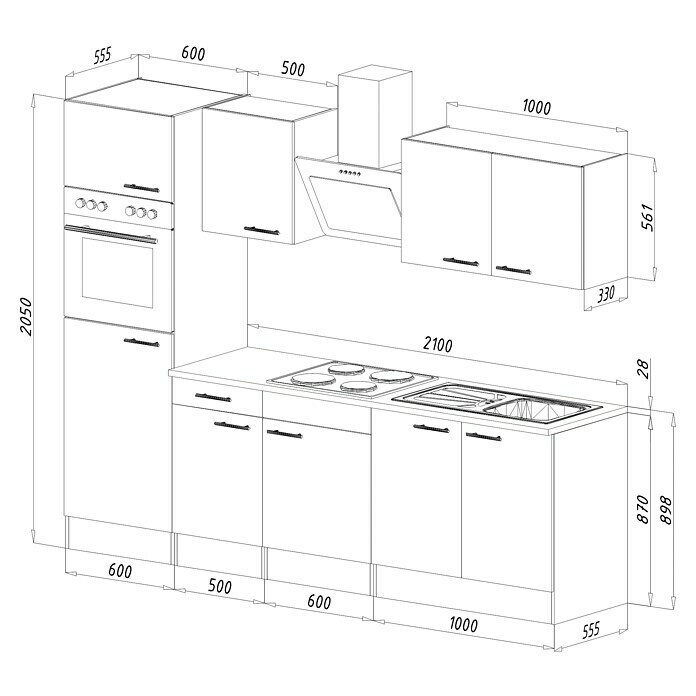 Respekta Küchenleerblock Oliver (Breite: 270 cm, Schwarz, Ohne Elektrogeräte) | BAUHAUS