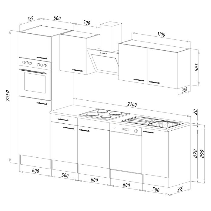 Respekta Küchenleerblock Oliver (Breite: 280 cm, Grau, Ohne Elektrogeräte) | BAUHAUS