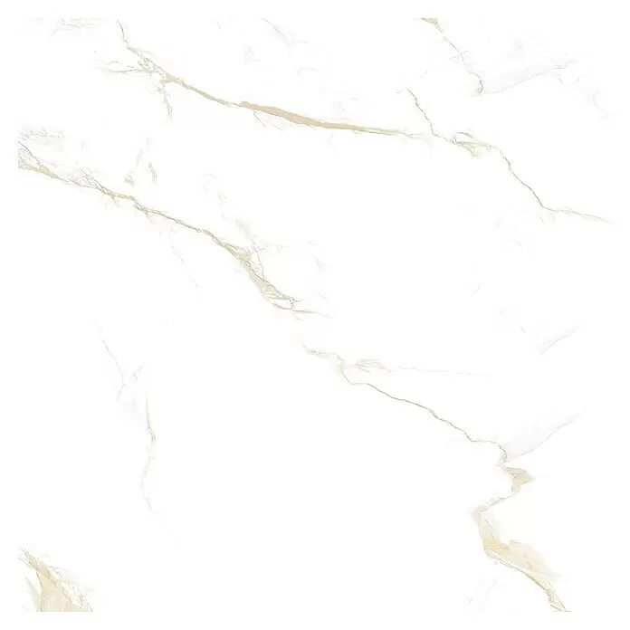 Feinsteinzeugfliese Calacatta Roma - 60 x 60 cm, Weiß/Gold, Glänzend - Weiße Marmorfliese mit zarten goldenen Äderungen.