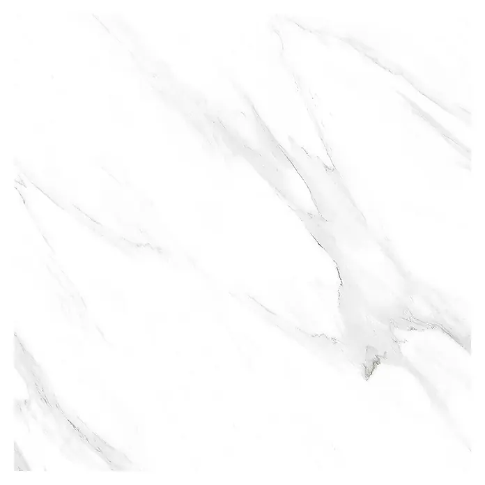 Feinsteinzeugfliese Prizma Statuario60 x 60 cm, Weiß/Grau, Glänzend - Elegante Marmorfliese mit zarten grauen Adern auf weißem Hintergrund. Perfekt für stilvolle Innenräume und moderne Designs.