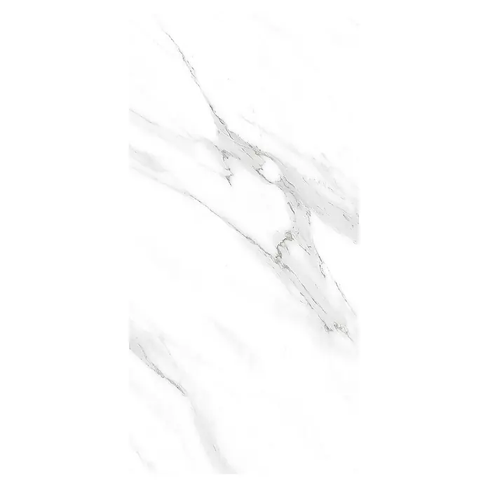 Feinsteinzeugfliese Prizma Statuario - 30 x 60 cm, Weiß/Grau, Glänzend - Elegante Marmorfliese mit filigranen grauen Adern auf weißem Grund. Ideal für stilvolle Innenräume, die einen Hauch von Luxus suchen.