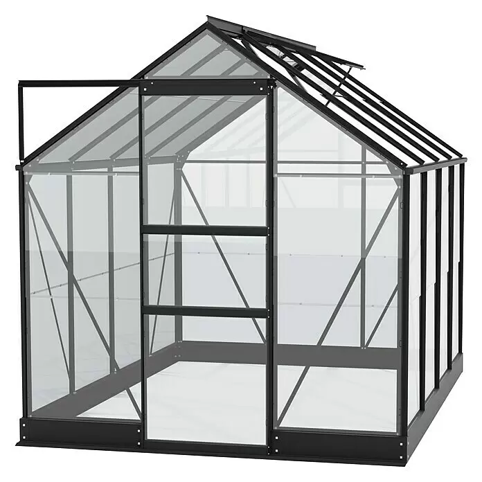 Vitavia Gewächshaus Eris 5000 - Außenmaß inkl. Dachüberstand (B x T): 195 x 261 cm, Material Seitenwand: Glas, 3 mm, Schwarz - Diagonale Ansicht