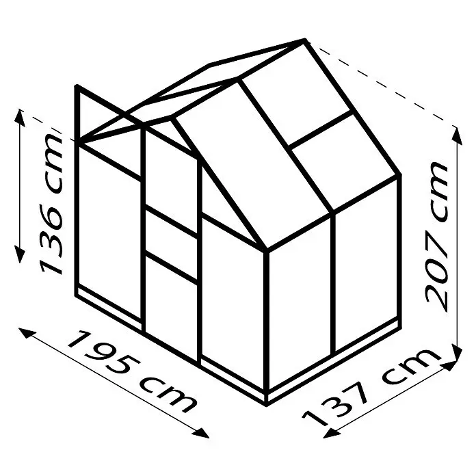 Vitavia Gewächshaus Eris 2500 - Außenmaß inkl. Dachüberstand (B x T): 23 x 136,6 cm, Material Seitenwand: Glas, 3 mm, Schwarz - Skizze