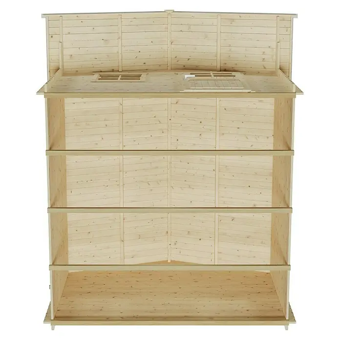 SKAN HOLZ Gartenhaus Como 3 - Außenmaß inkl. Dachüberstand (B x T): 340 x 400 cm, Holz, Natur - Das helle Holzhaus präsentiert sich mit einem robusten Rahmen und Fenstern unter dem Dach, ideal für Gartenfreunde.