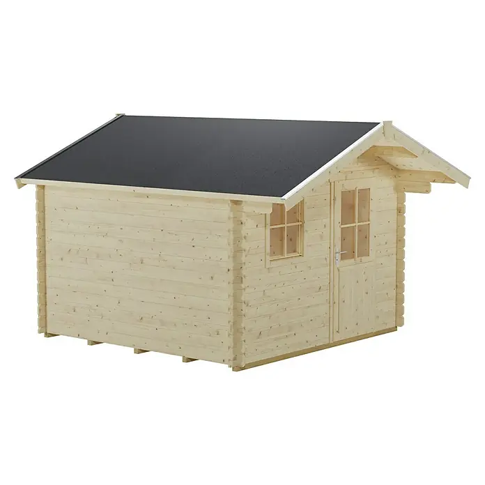 SKAN HOLZ Gartenhaus Como 3 - Außenmaß inkl. Dachüberstand (B x T): 340 x 400 cm, Holz, Natur - Holzgartenhaus mit schwarzem Dach, Fenster und Tür. Ideal für Gartengeräte oder als gemütlicher Rückzugsort im Freien.