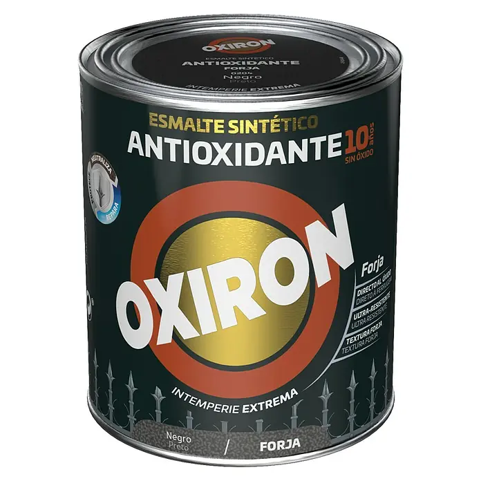 Oxiron Esmalte para metal Forja - Negro, 750 ml - Pintura para forja Oxiron, un esmalte sintético antioxidante para clima extremo, con protección de hasta 10 años.