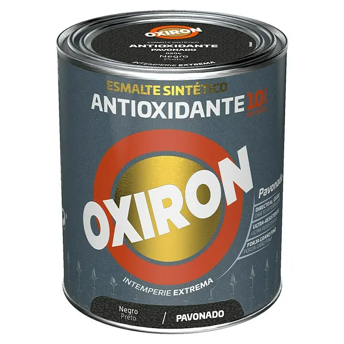Oxiron Esmalte para metal Pavonado - Negro, 750 ml - Bote de pintura Oxirion con acabado martelé, gris antracita, para metal, protege contra el óxido y la intemperie, ideal para exteriores.