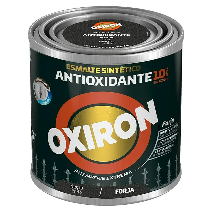 Oxiron Esmalte para metal Forja - Negro, 250 ml - Bote de pintura Oxiron forja, gris antracita, protege los metales del óxido durante 10 años, ideal para exteriores.
