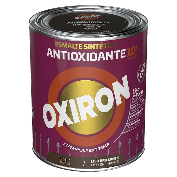 Oxiron Esmalte para metal Liso - Tabaco, 750 ml, Brillante - Bote de pintura Oxiron, color Tabaco, una pintura sintética antioxidante para interiores y exteriores, con una duración de hasta 10 años y secado rápido.