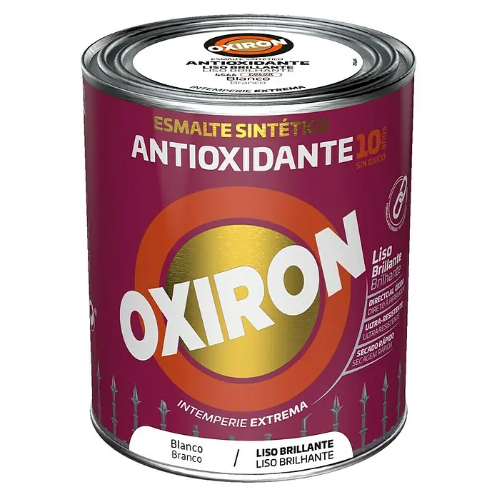Oxiron Esmalte para metal Liso - Blanco, 750 ml, Brillante - Bote de pintura Oxirón, esmalte sintético antioxidante, brillante, color blanco, para intemperie extrema.