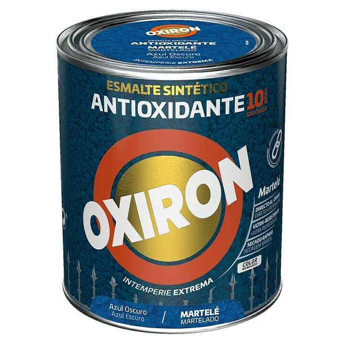 Oxiron Esmalte para metal Martelé - Azul oscuro, 750 ml - OXIRON pintura efecto martelé, azul oscuro. Antioxidante, directo al óxido, secado rápido. Para condiciones climáticas extremas.