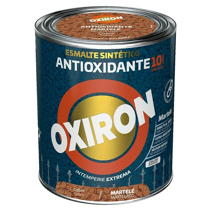 Oxiron Esmalte para metal Martelé - Cobre, 750 ml - Bote de pintura Oxiron martelé, un esmalte sintético antioxidante para exteriores, color cobre, protege hasta 10 años contra el óxido.