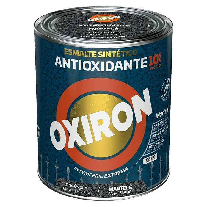 Oxiron Esmalte para metal Martelé - Gris oscuro, 750 ml - Bote de pintura Oxiron efecto martelé, gris oscuro, con protección antioxidante para clima extremo, ideal para superficies metálicas exteriores.