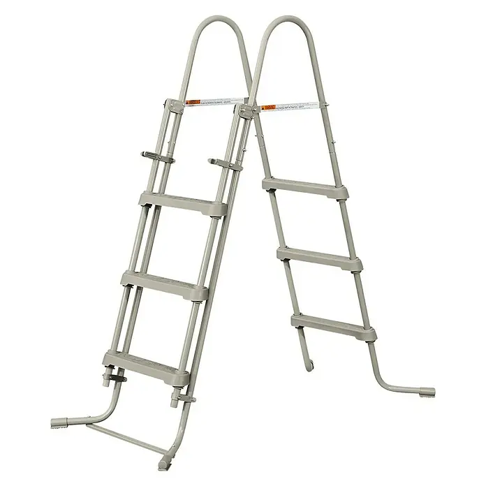 Piscina Frame Summer Waves Elite - Ø x Al: 457 x 107 cm, Marrón, 15.297 l - Escalera de piscina gris con cuatro peldaños. La escalera tiene una escalera exterior desmontable y un marco ancho para la estabilidad.