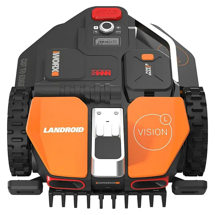 Worx PowerShare 20V Mähroboter Landroid Vision L1300 - 1.300 m², Schnittbreite: 22 cm, Kamera-gestützte Navigation - Das Bild zeigt einen Worx Landroid Vision Mähroboter mit innovativer Navigation und Power Share Funktion für effizientes Rasenmähen.