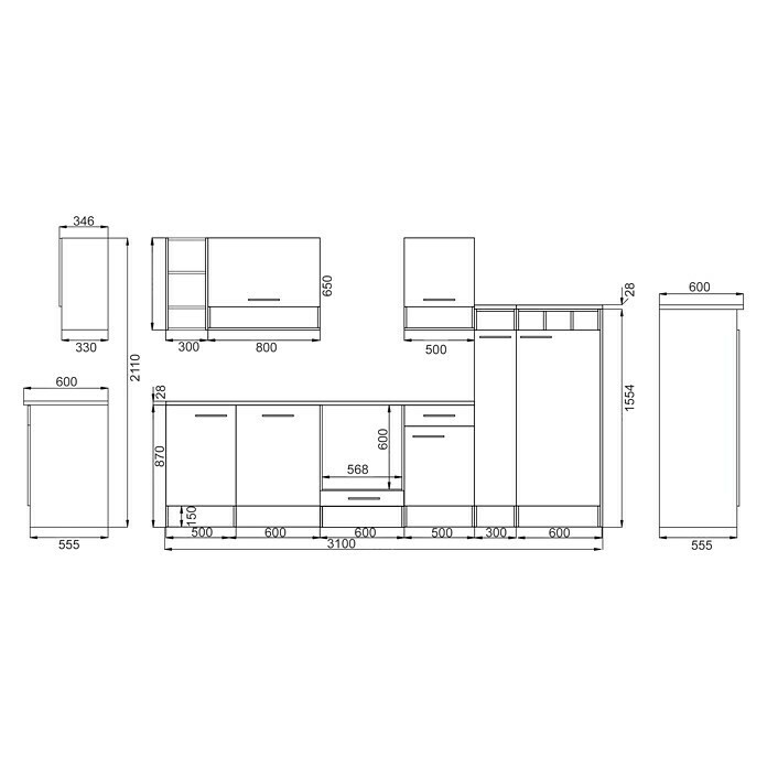 Respekta Küchenleerblock Hilde (Breite: 310 cm, Weiß, Ohne Elektrogeräte) | BAUHAUS