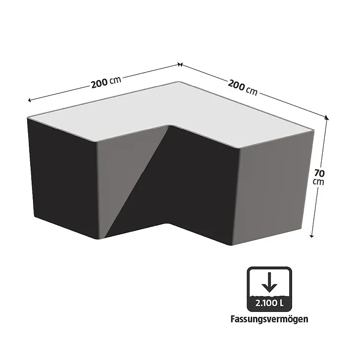 Palatino Hochbeet Urban L-Form - 200 x 200 x 70 cm, Stahl, Rostbraun - Produktbild eines schwarzen Eck-Blumenkastens mit den Maßen 200 x 200 x 70 cm und einem Fassungsvermögen von 2100 Litern.