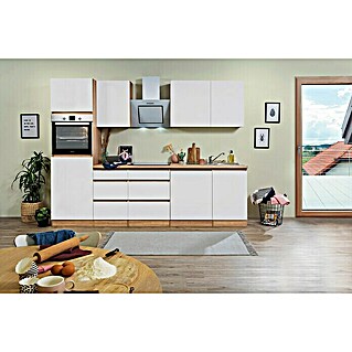 Respekta Premium Küchenleerblock Lorena (Breite: 280 cm, Weiß, Matt, Dekor Arbeitsplatte: Holzoptik, Ohne Elektrogeräte)