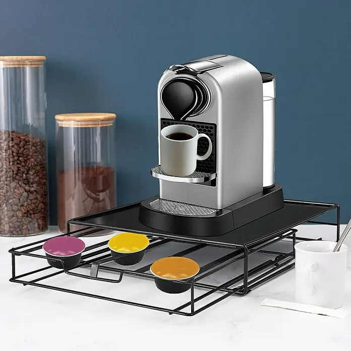 Dispensador cápsulas de café Dolce Gusto - L x An x Al: 31 x 21 x 7,5 cm, Específico para: 15 cápsulas - Soporte para cápsulas de café con cafetera y taza, ideal para guardar cápsulas de café y exhibir su cafetera.
