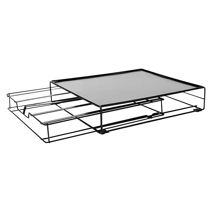 Dispensador cápsulas de café Nespresso - L x An x Al: 31 x 21 x 7 cm, 32 cápsulas - Organizador de escritorio extraíble de malla de alambre metálico negro con un inserto rectangular brillante para una elegante organización de la oficina.