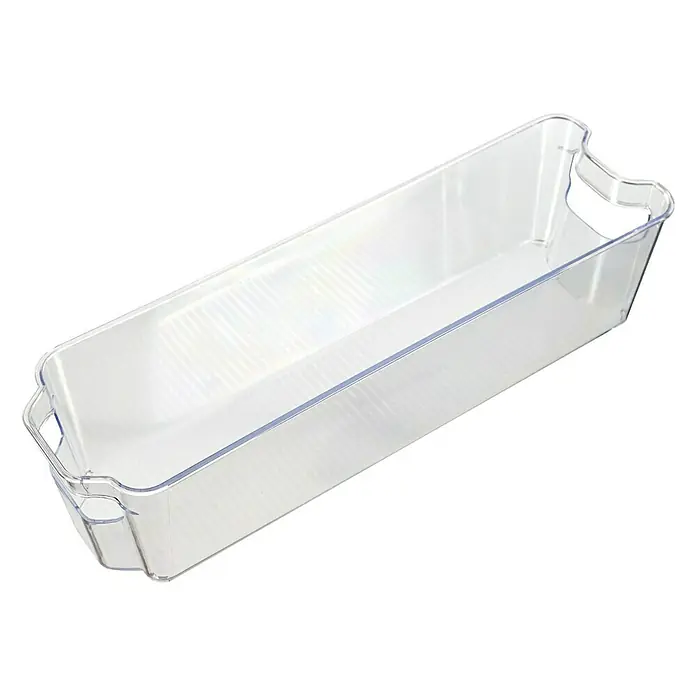 Organizador de nevera con asas - 37 x 10,7 x 9,9 cm, Transparente - Contenedor de almacenamiento de plástico transparente, ideal para organizar el refrigerador o la despensa.