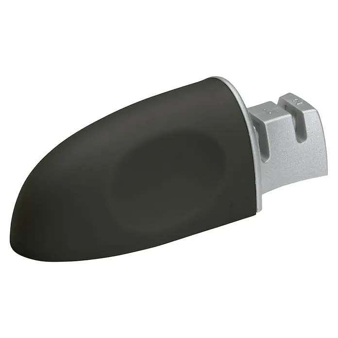 Afilador de cuchillos de hoja de acero - Específico para: Cuchillos con hoja de acero, Variado - Una imagen detallada de un afilador de cuchillos con mango negro y un accesorio de afilado plateado, ideal para equipos de cocina.