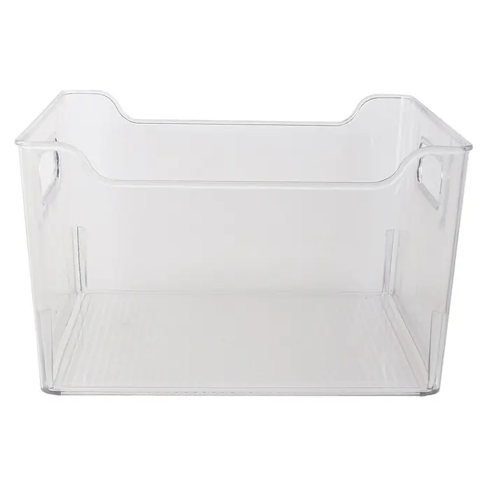 Organizador de nevera - 25 x 23 x 15,5 cm, Transparente - Caja de almacenamiento transparente. Práctica para organizar en la cocina o el baño, hecha de plástico transparente.