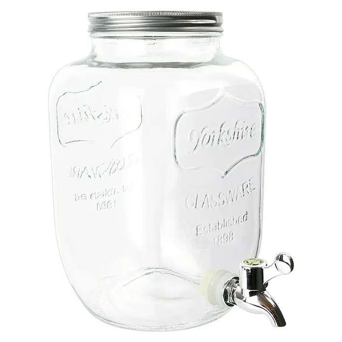 Dispensador de bebida - 4 l, Vidrio, Transparente - Este dispensador de bebidas de vidrio con grifo es ideal para fiestas y eventos. El dispensador está grabado con Yorkshire Glassware.